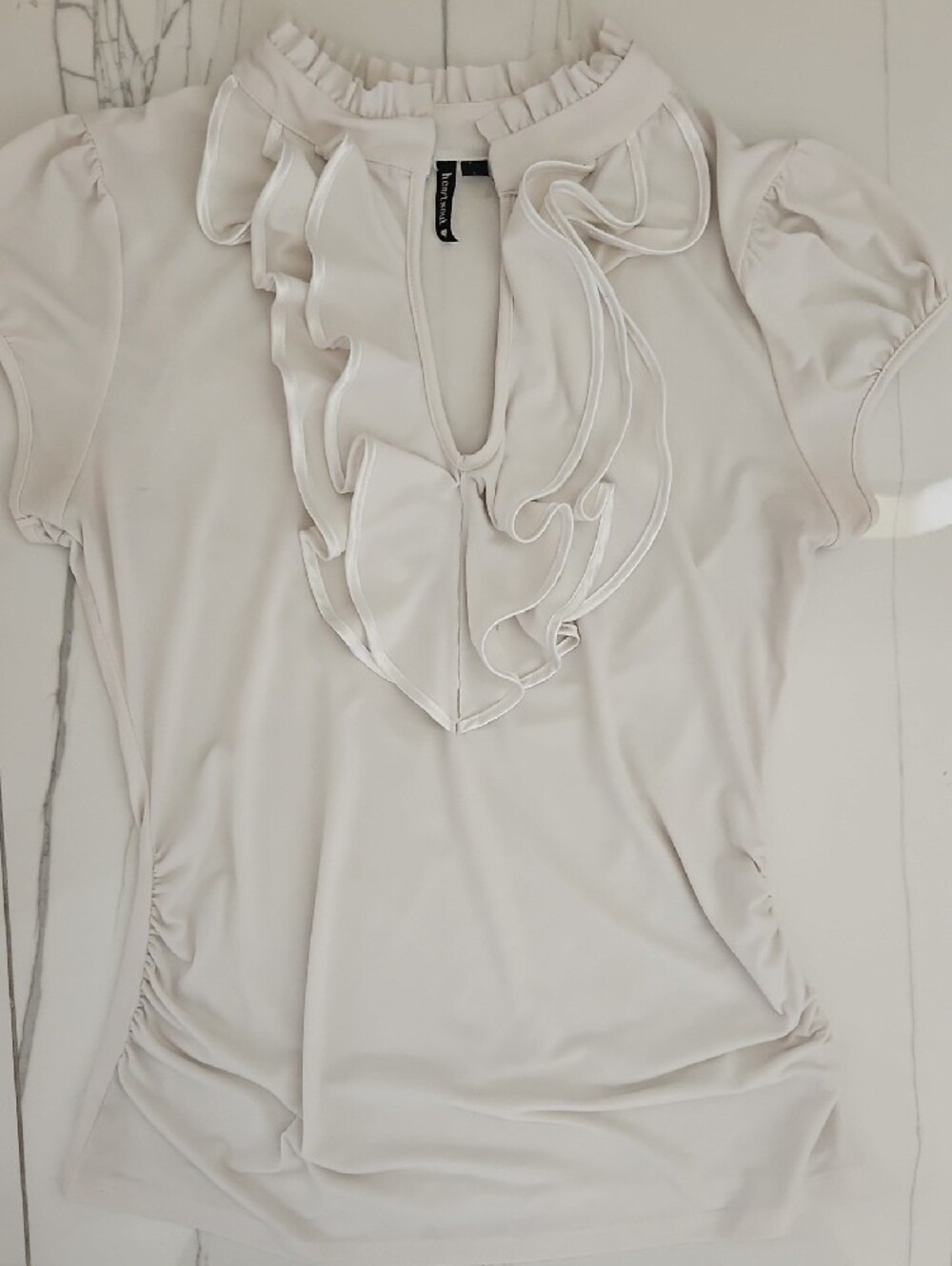 HeartSoul Cream Ruffle Front Top
